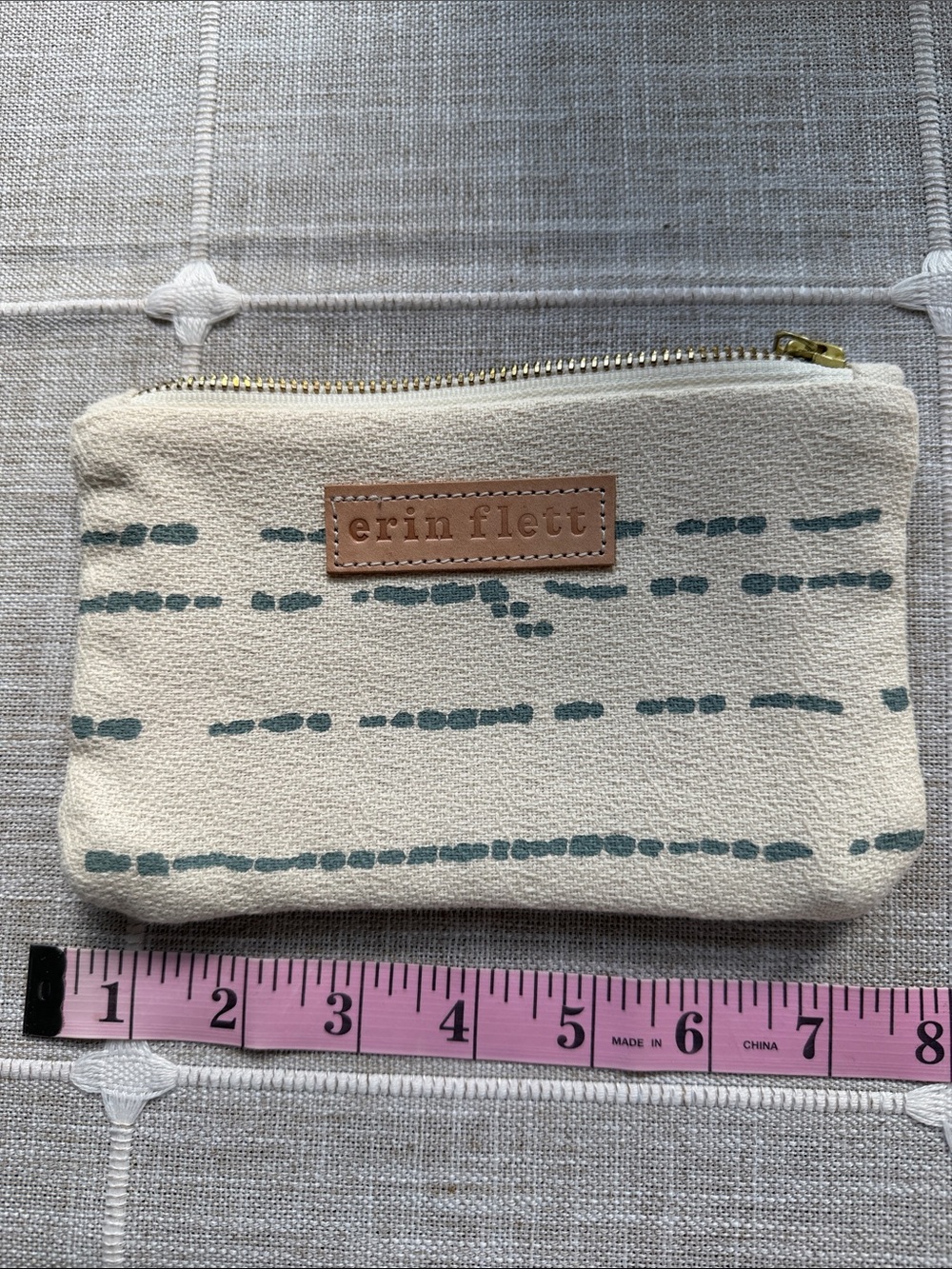Erin Flett Cream Canvas Zip Pouch with grey print